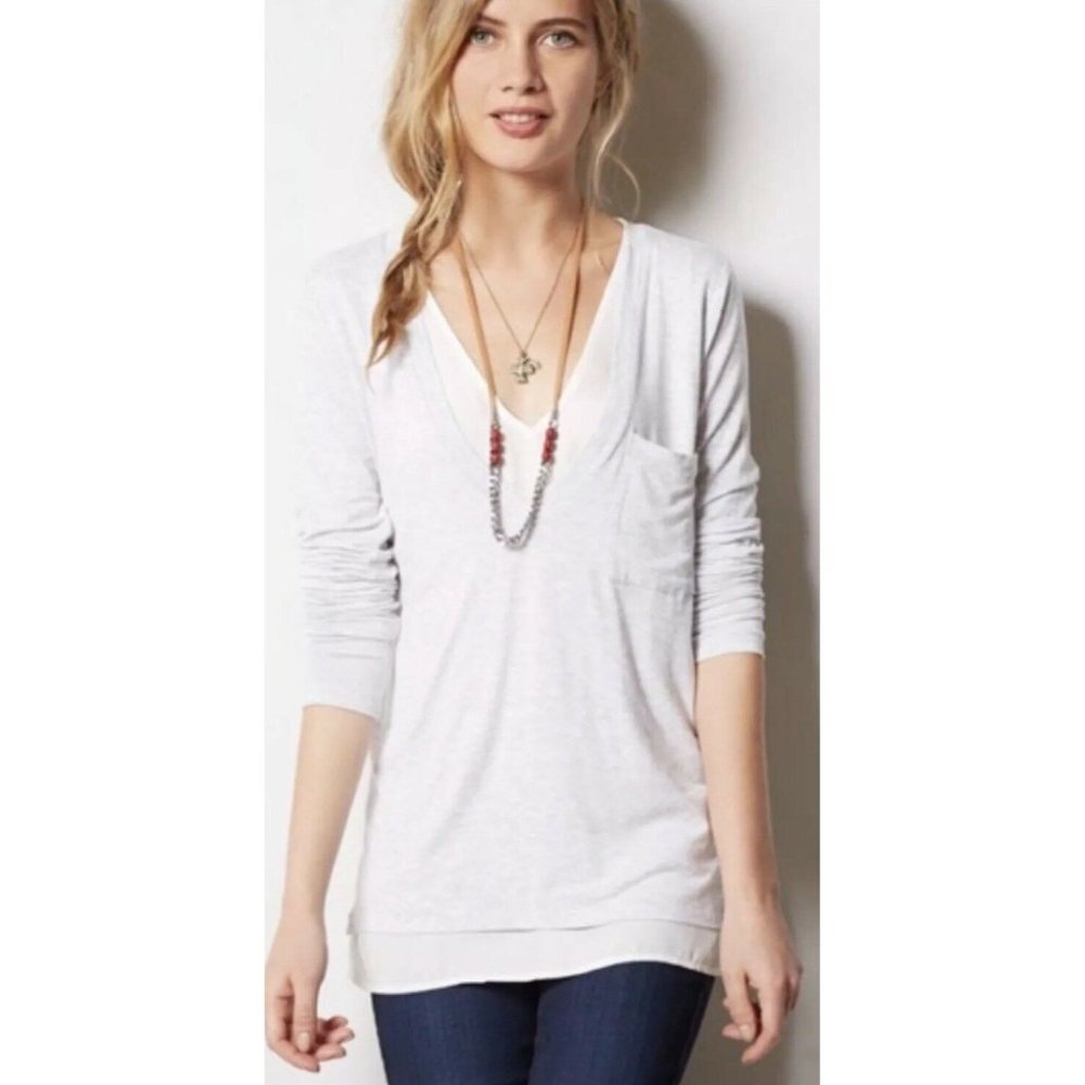 Bordeaux Anthropologie Layered V-Neck Jersey Top S